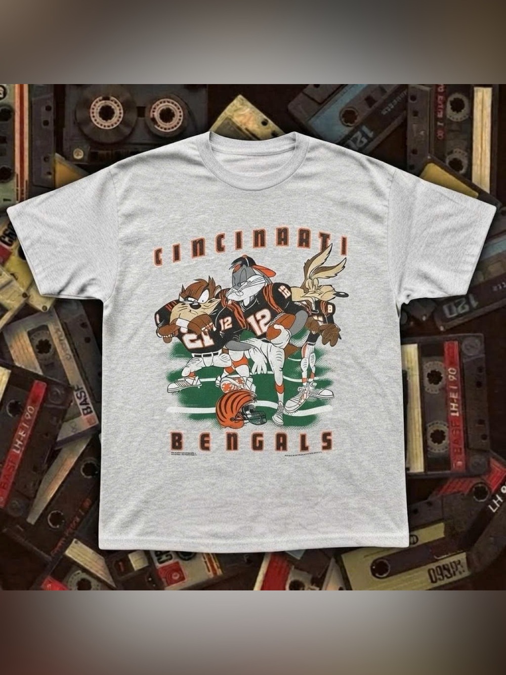 Vintage Gray Cincinnati Bengals Cartoon Football Tee